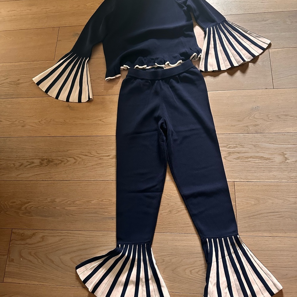 Navy Two-Piece Ruffle Sleeve & Hem Set